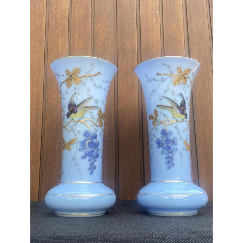 Saint Louis, pair of opaline glass vases, ca 1940