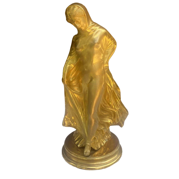 Benedetto Boschetti (Roma) "Vrouw met draperie" sculptuur in verguld brons