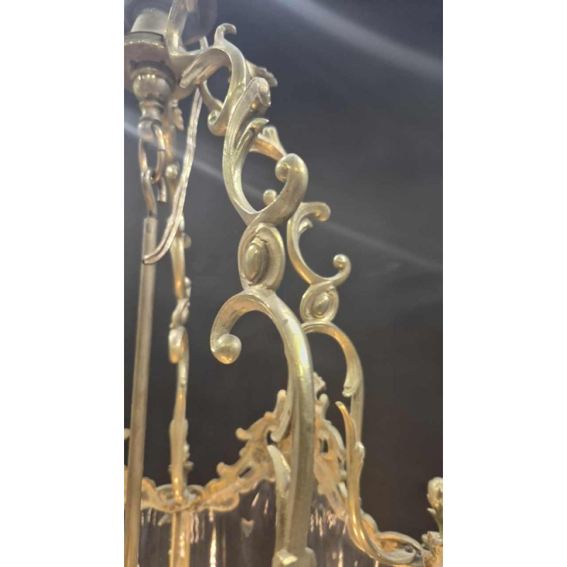 Grote zweedse lantaarn, rocaille stijl, brons en gebogen glas, 19e eeuw