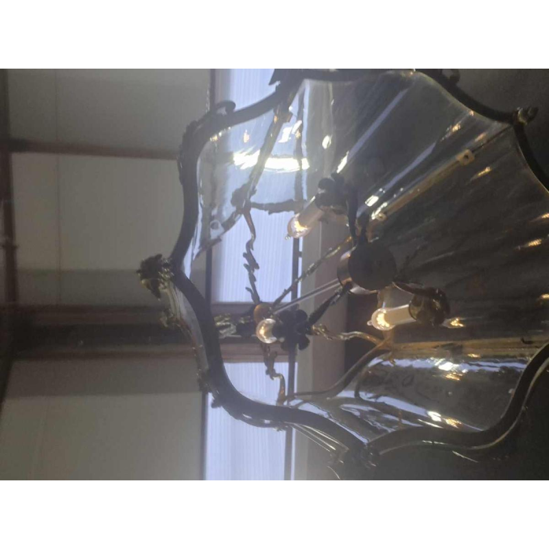 Large swedish lantern, rocaille style, bronze and curved glass, 19th c