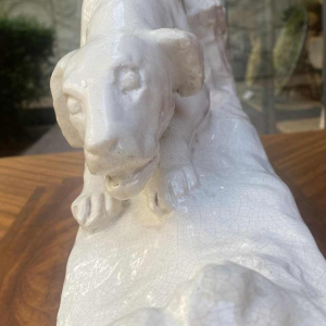 G. Ninin chien ceramic / earthenware sculpture, crackled white, ca 1930