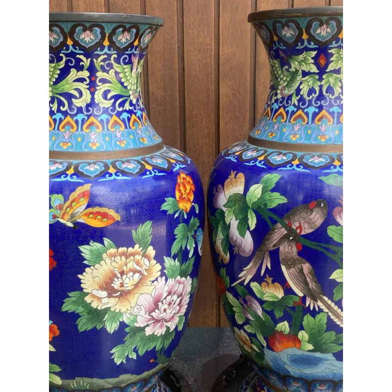 Groot paar Chinese cloisonné vazen 55cm in perfecte staat, circa 1910