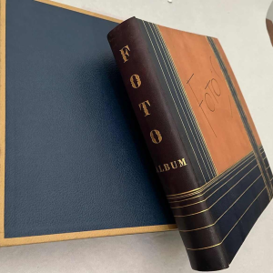 Art Deco photo album, leather and brass