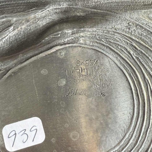 Achille Gamba Femme nue et chouette Art Nouveau pewter plate, ca 1900