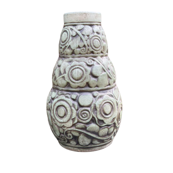 Joseph Mougin & G Ventrillon Flower Band large Art Deco three-lobed stoneware vase, Nancy ca 1930