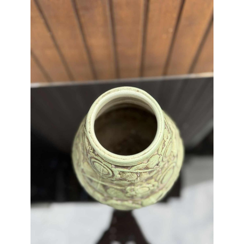 Joseph Mougin & G Ventrillon "Flower Band" grand vase Art Déco trilobé en grès, Nancy ca 1930