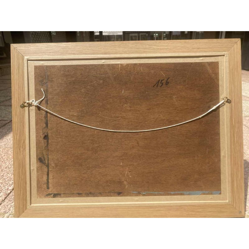 Tableau paysage maison signé et daté, peinture huile sur panneau