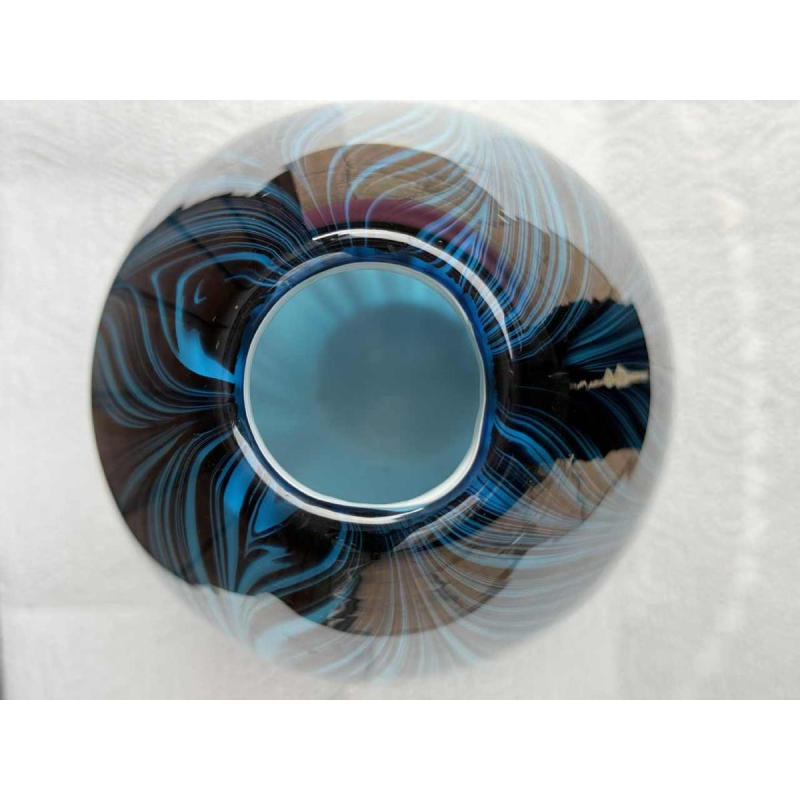 Glass vase, blue peacock feather design, ca 1980