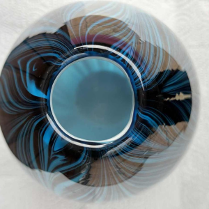 Glass vase, blue peacock feather design, ca 1980