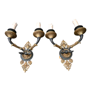 Pair of Empire style gilt bronze and patinated wall lights sconces, late 19th century