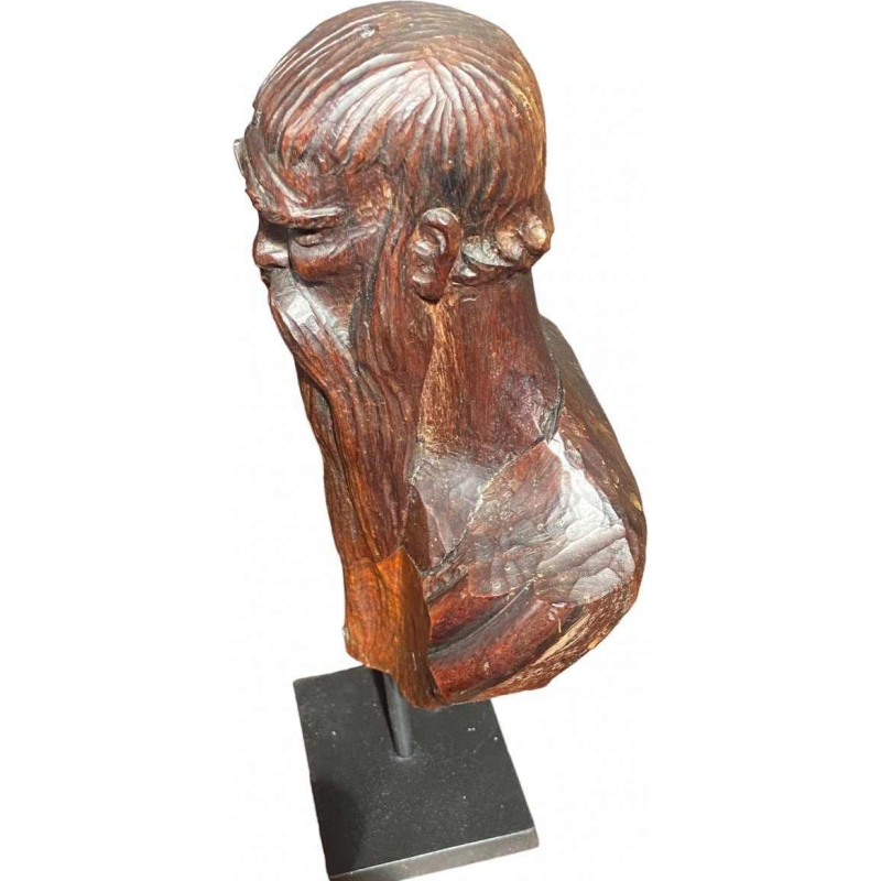 Marcel Wolfers "Tête de sage chinois", sculpture en bois