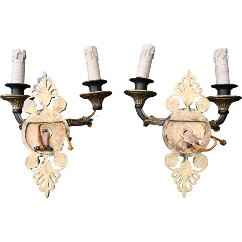 Pair of Empire style gilt bronze and patinated wall lights sconces, late 19th century