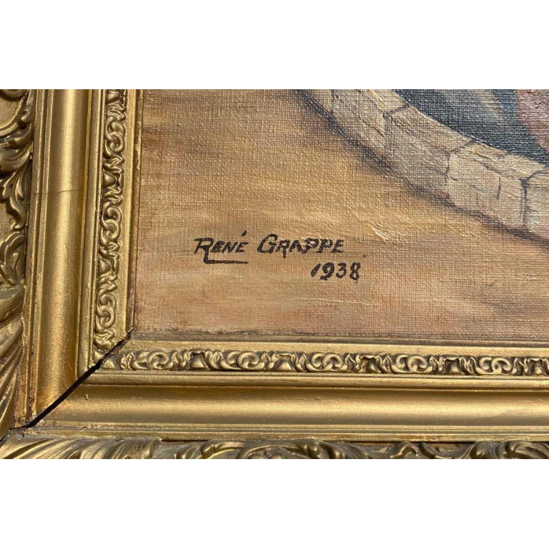 Olieverfschilderij op doek gesigneerd René Grappe 1938 Semur en Auxois