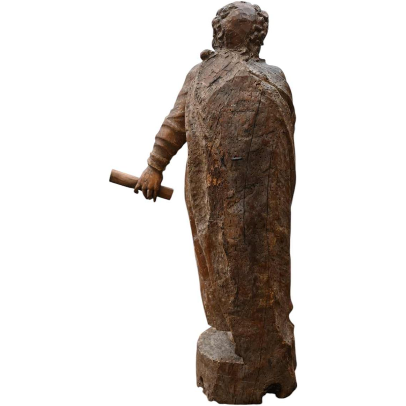 Sculpture d'un juge ou magistrat en bois fruitier, statue du XVIIe siècle