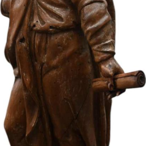 Fruitwood sculpture of a judge or magistrate, 17th century statue
