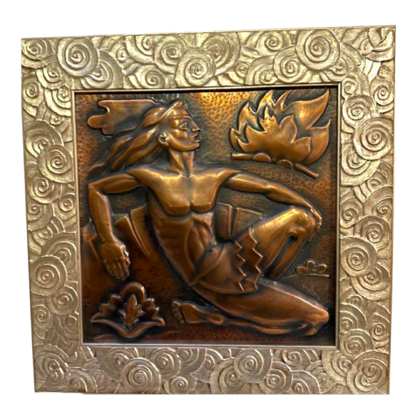 Art Deco embossed copper panel