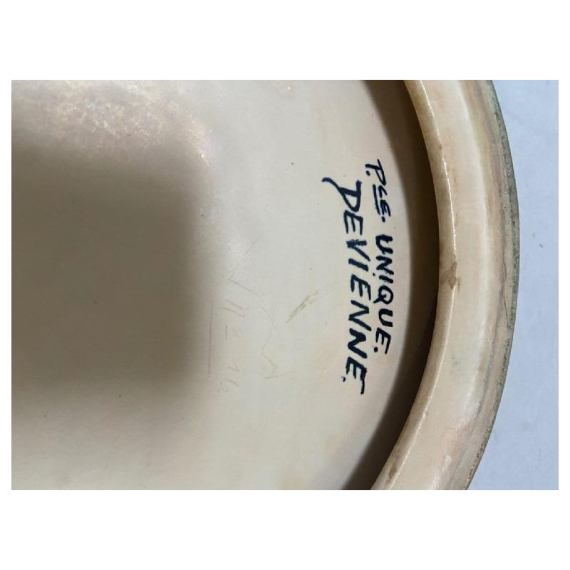 DEVIENNE for COCERAM 3 Ostriches single ceramic dish