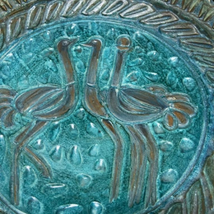 DEVIENNE for COCERAM 3 Ostriches single ceramic dish