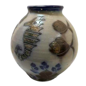 Rare La Roche stoneware vase, 1950s, with fish and seahorse motifs