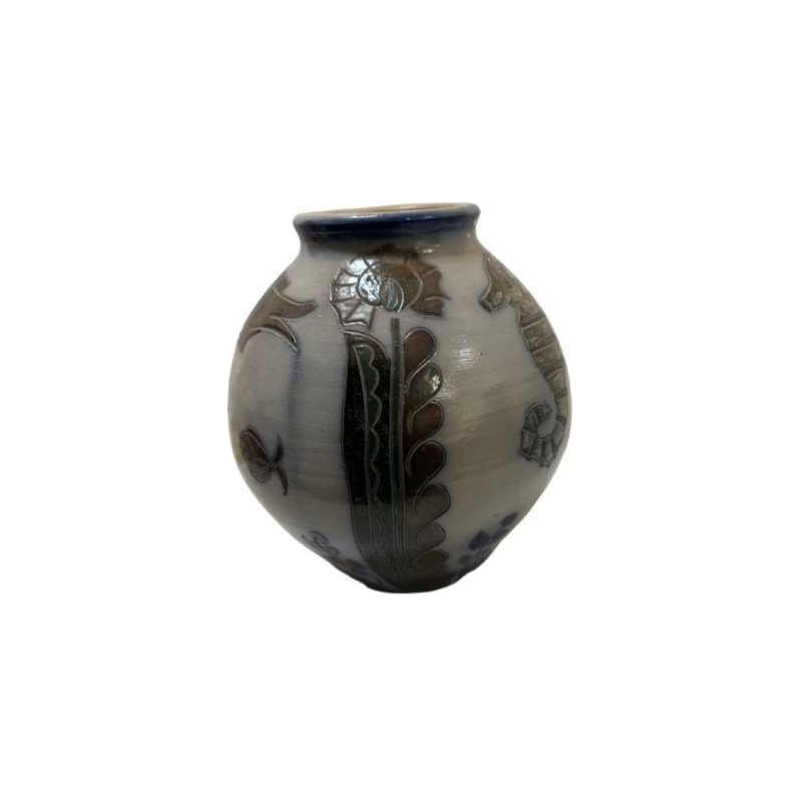 Rare La Roche stoneware vase, 1950s, with fish and seahorse motifs