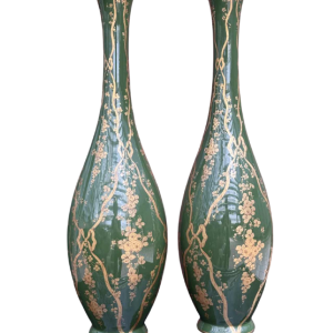 Pair of large 56cm green Ibis vases in the Louis XVI style, Tours ceramics, ca 1900