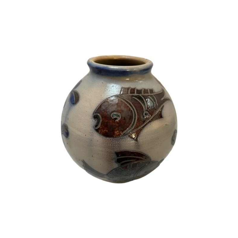 Rare La Roche stoneware vase, 1950s, with fish and seahorse motifs