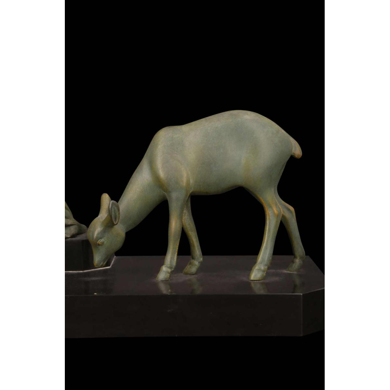 MENEVILLE (attributed to) "The deer lady" Art Deco sculpture, green patina metal, early 20th c