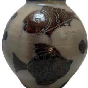 Rare La Roche stoneware vase, 1950s, with fish and seahorse motifs