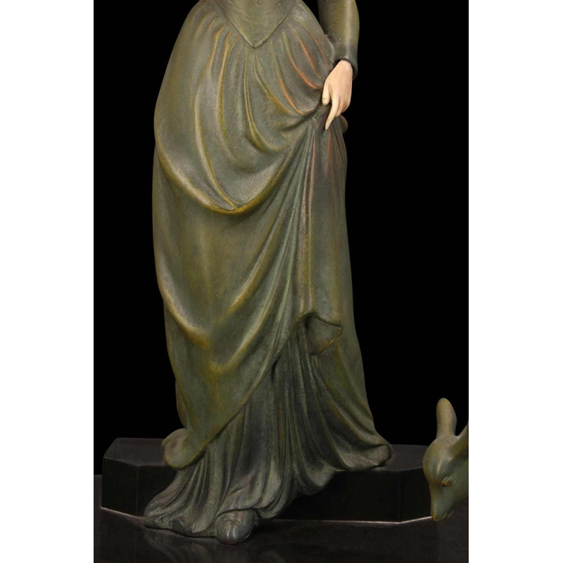 MENEVILLE (attributed to) "The deer lady" Art Deco sculpture, green patina metal, early 20th c