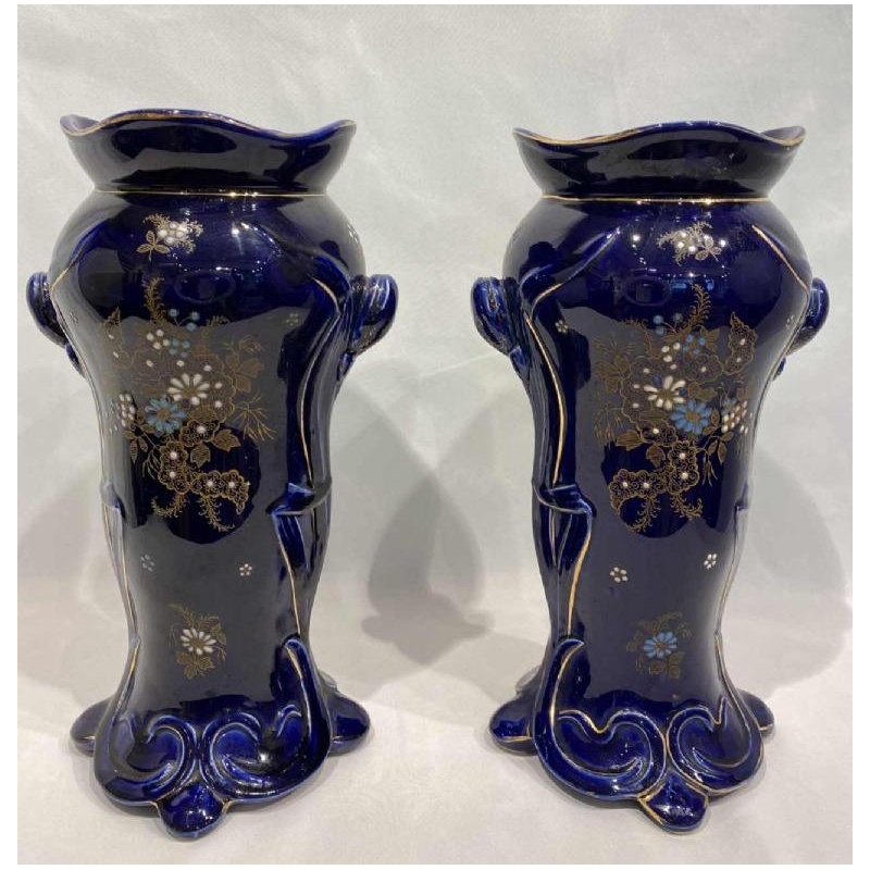 Pair of ceramic vases signed Fives Lille Gustave de Bruyn 1900 Art Nouveau