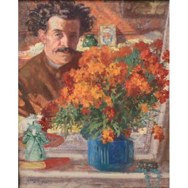 Paul Cirou , huile sur toile " Auto Portrait "