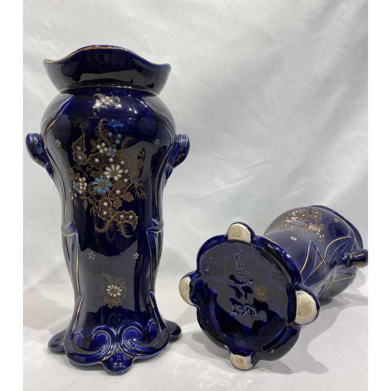 Pair of ceramic vases signed Fives Lille Gustave de Bruyn 1900 Art Nouveau