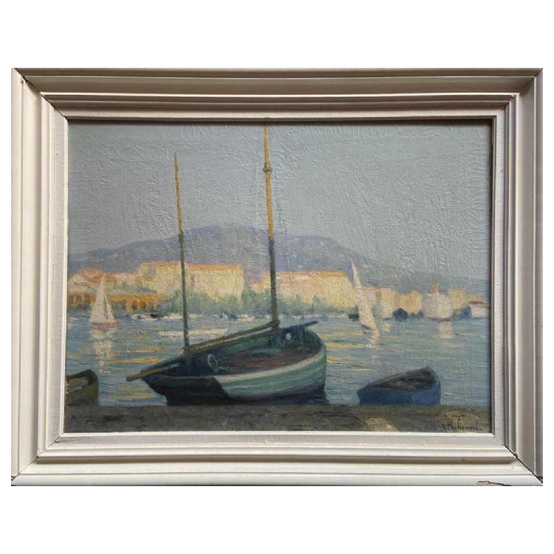 Raymond Thibesart ' View of the Port ', oil on canvas, circa 1930/40