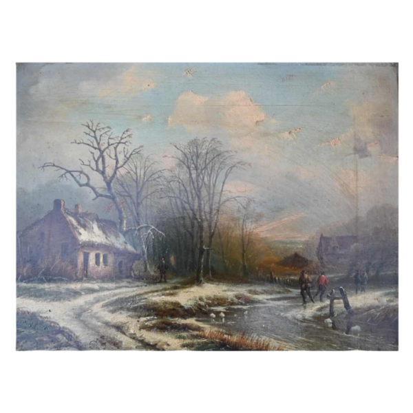 Mammes Charles 'Paysage d'hiver' huile sur panneau, tableau première moitié du 19ème siècle