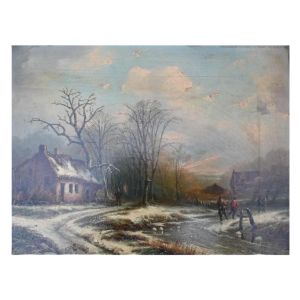 Mammes Charles 'Paysage d'hiver' huile sur panneau, tableau première moitié du 19ème siècle