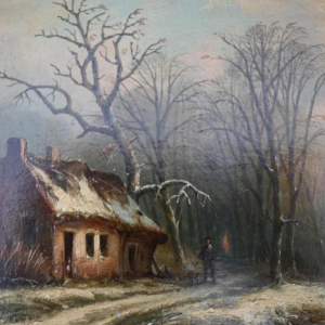 Mammes Charles 'Paysage d'hiver' huile sur panneau, tableau première moitié du 19ème siècle