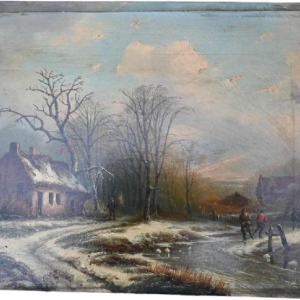 Mammes Charles 'Winterlandschap' olie op paneel, schilderij eerste helft 19e eeuw