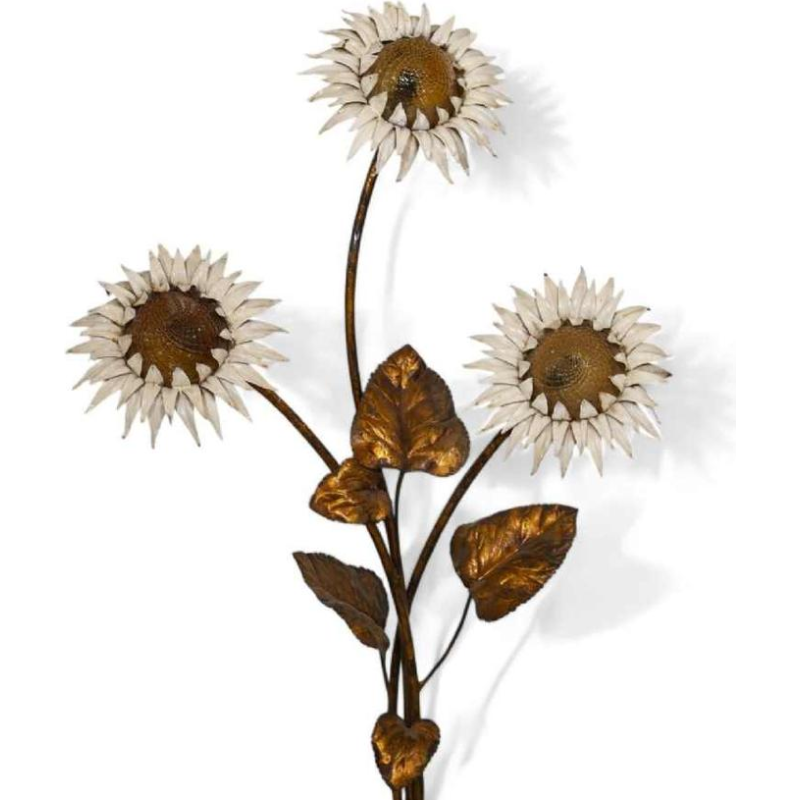 Staande lamp met bloemen / zonnebloemen, beschilderd metaal, Italie ca 1970