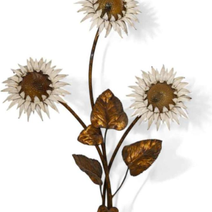 Staande lamp met bloemen / zonnebloemen, beschilderd metaal, Italie ca 1970