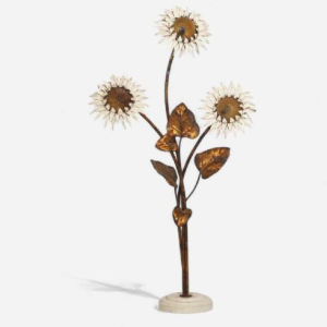 Staande lamp met bloemen / zonnebloemen, beschilderd metaal, Italie ca 1970