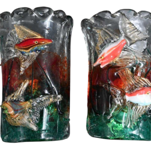 Alfredo Barbini for Cenedese, pair of Murano glass aquarium fish wall lights (sconces), ca 1950