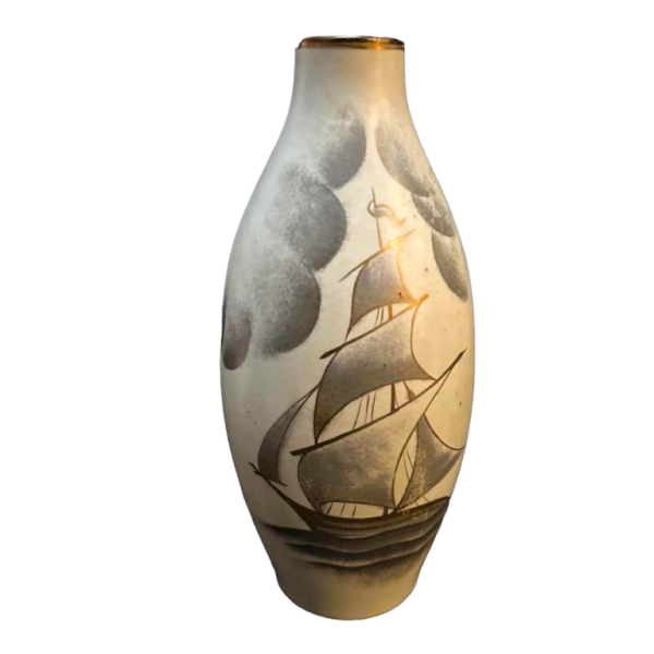 Vase with boat design in ceramic, Boch Frères Kéramis in La Louvière