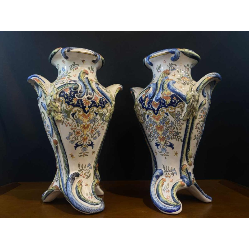 Paire de grands vases céramique faience de Desvres par Jules Verlingue, ca 1900 Art Nouveau