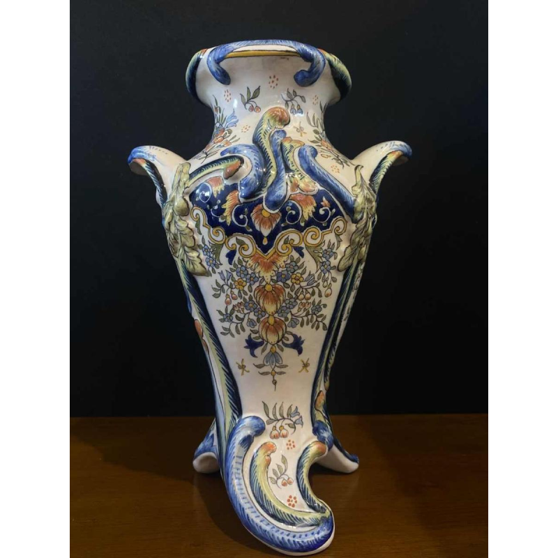 Paar grote aardewerk vazen uit Desvres van Jules Verlingue, ca 1900 Art Nouveau