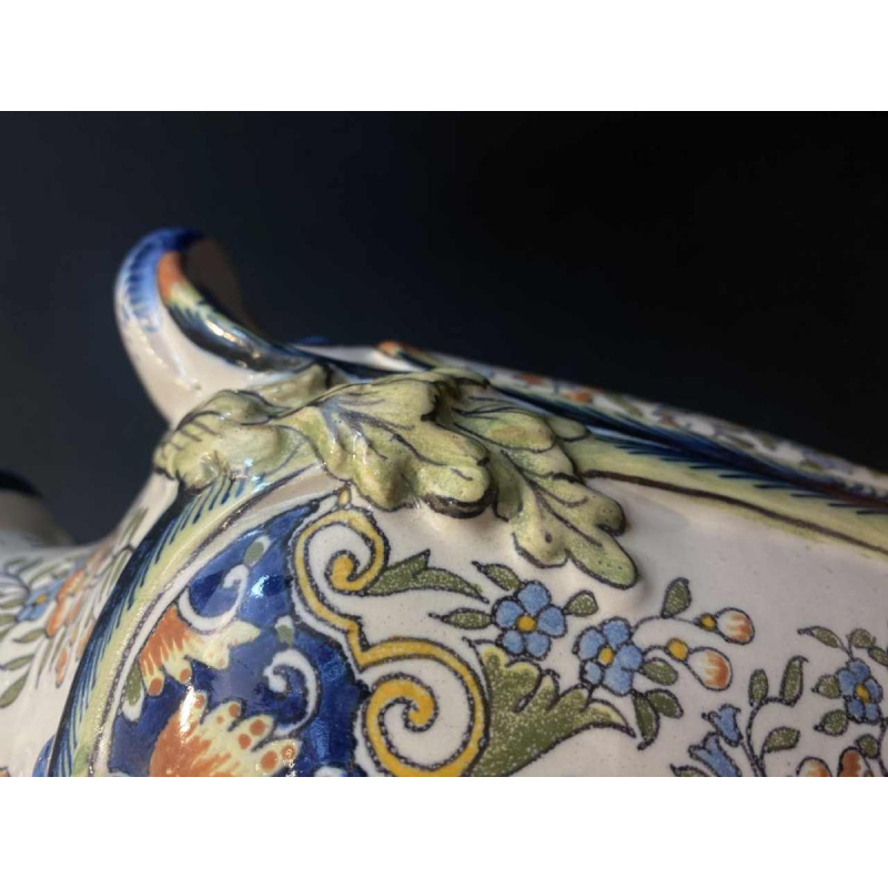 Pair of large earthenware vases from Desvres by Jules Verlingue, ca 1900 Art Nouveau