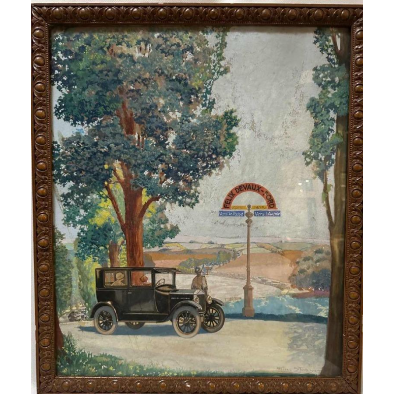 Sterne Stevens, projet voitures Ford Carrosserie Devaux Bruxelles et Lux, aquarelle sur papier