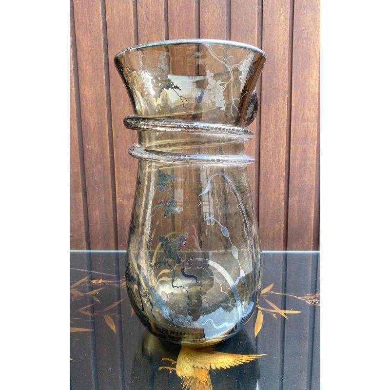 Vaas Murano (Venetiaans) glas, slangenapplicatie, zilver geschilderde decoratie