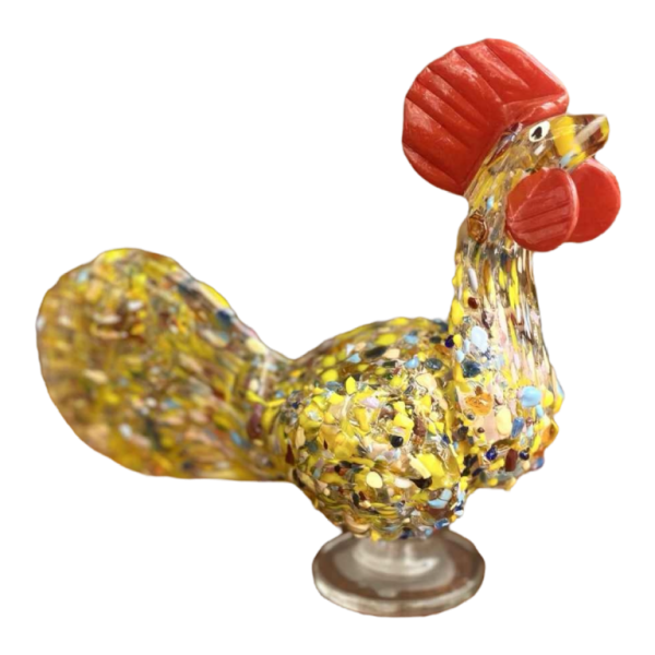 Rooster in Murano blown glass, animal sculpture.