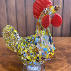 Rooster in Murano blown glass, animal sculpture.