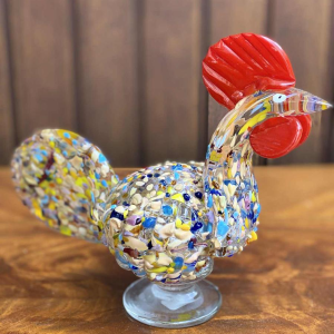 Rooster in Murano blown glass, animal sculpture.